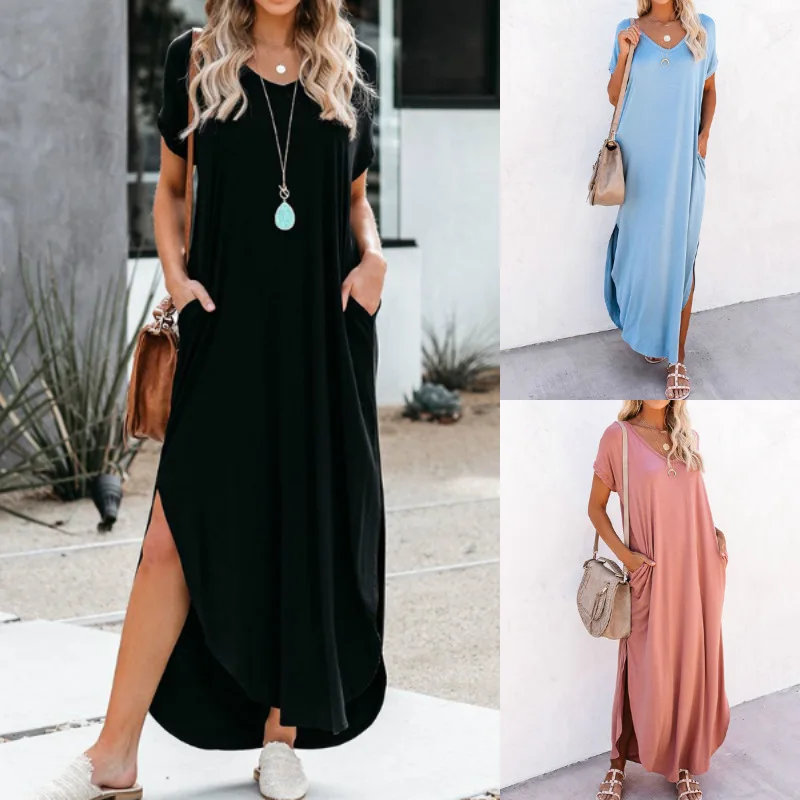 

2022 summer dress solid color loose irregular long skirt