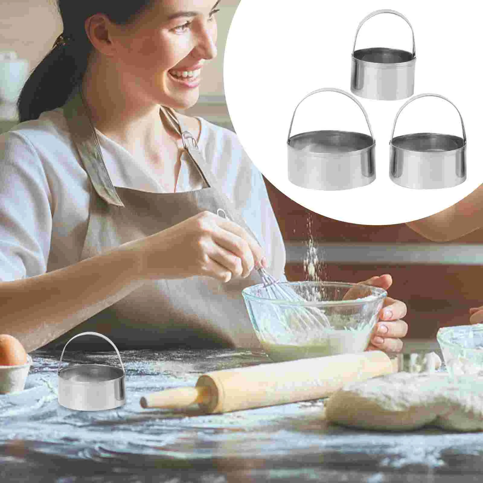 

3Pcs Cookie Molds DIY Stainless Steel Circle Biscuit Dough for Kitchen Bakery Home
