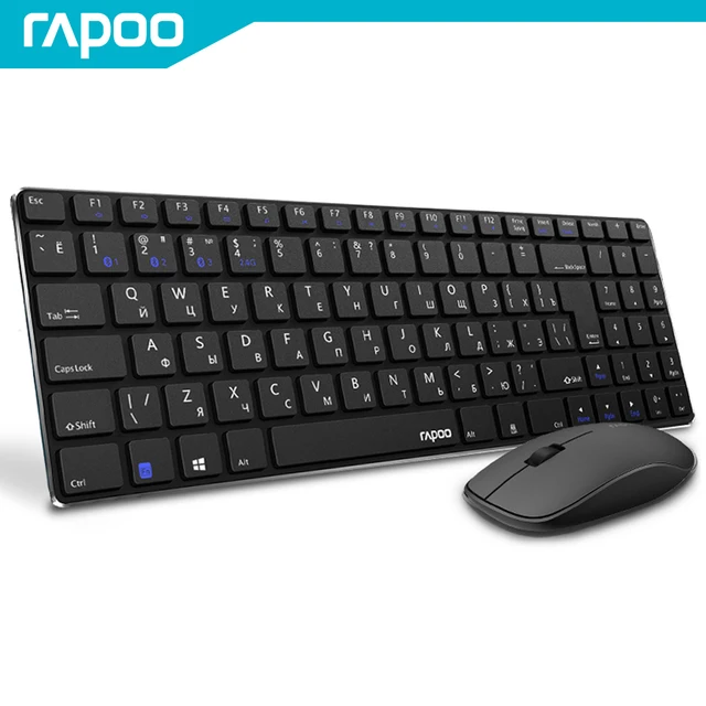 Rapoo 9300M многорежимная Бесшумная Bluetooth беспроводная клавиатура и мышь комбинированная тонкая клавиатура оптическая мышь английская/Русская клавиатура 1