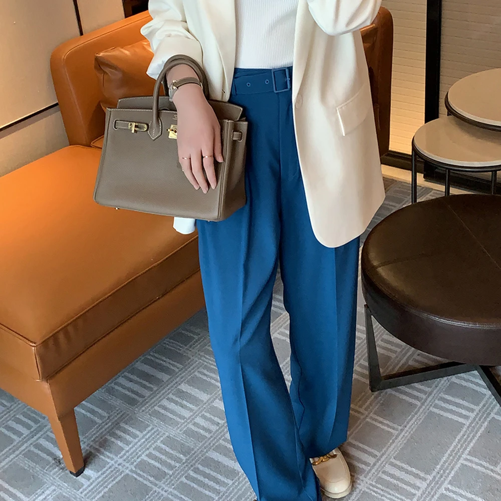 

Ladies Business Fashion Versatile High Waist Belt Loose Wide Leg Pants Temperament Suit Pants Woman Long Trousers