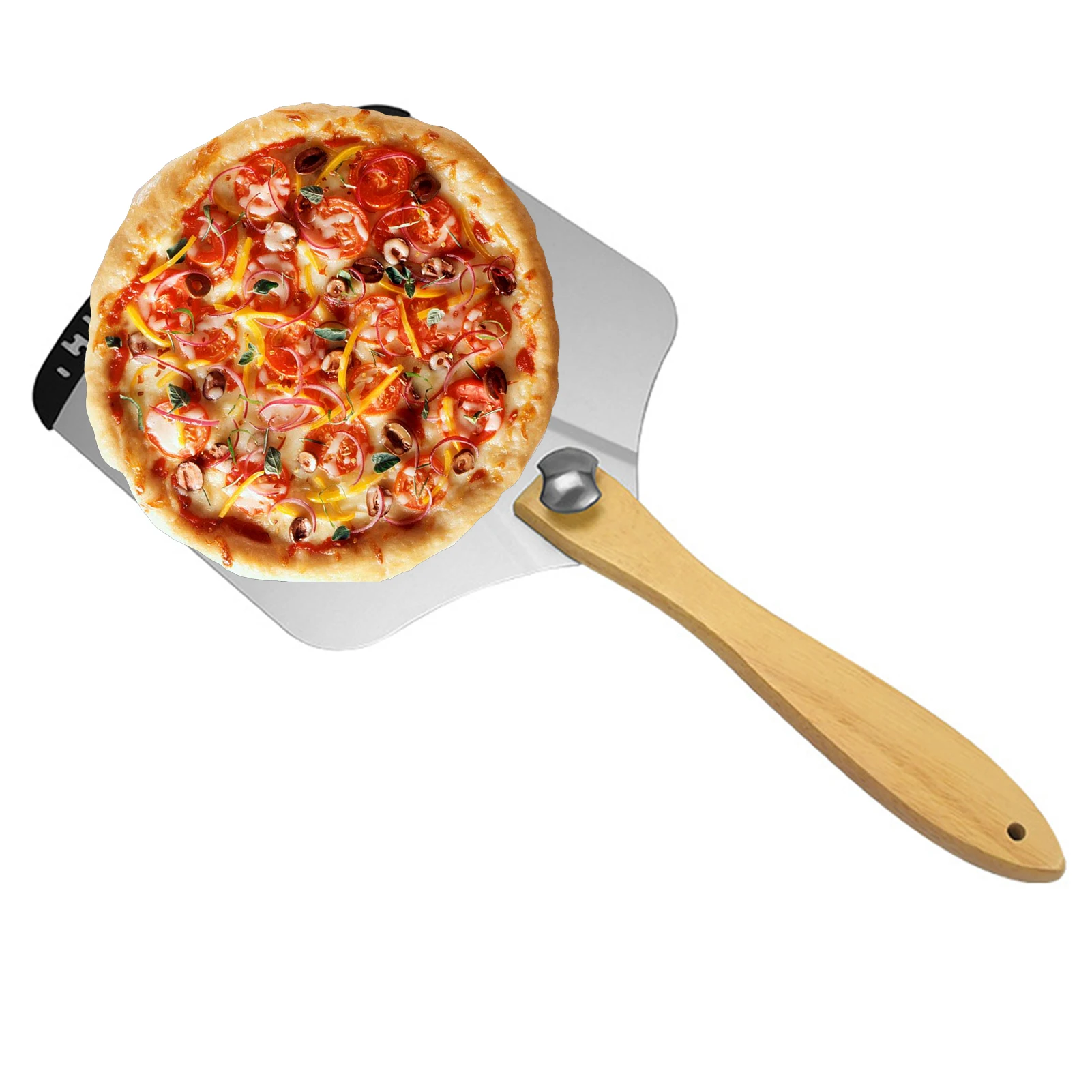 

Лопатка для пиццы 12 дюймов, перфорированная лопатка для пиццы, большая лопатка для пиццы со складной деревянной ручкой, легкое хранение, шпа...