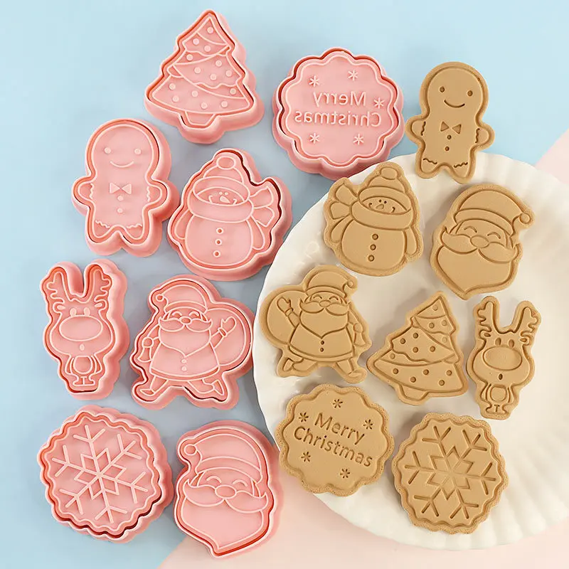 

8Pcs Christmas Cookie Mold Cartoon Santa Gingerbread Man Christmas Tree Press Cookie Baking Tool Cookie Mold Children Toy