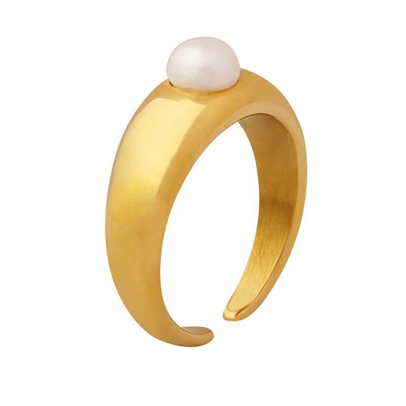 

Женское кольцо с жемчугом, Осеннее нишевое Открытое кольцо, простое ювелирное изделие из нержавеющей стали 316L, высококачественные аксессуа...