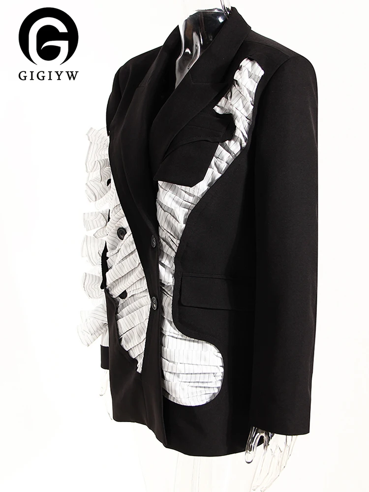 

Женский блейзер с отложным воротником GIGIYW, свободный двубортный пиджак контрастных цветов в стиле пэчворк, весна 2023