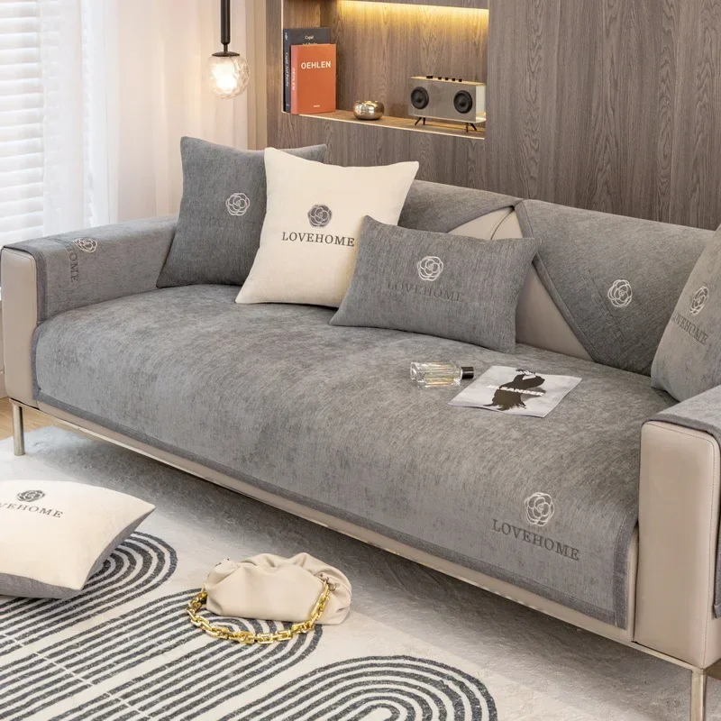 

Универсальная подушка для дивана Four Seasons, однотонная Нескользящая подушка для дивана из синели, современный минималистичный плюшевый чехол для дивана