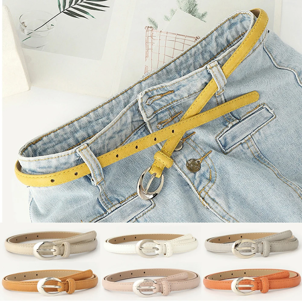 

Skinny Slim Thin Waist Belt Women PU Leather Belt Dress Jean Pants Waistband Solid Color Silver Metal Pin Buckle 105*1.4cm DIY