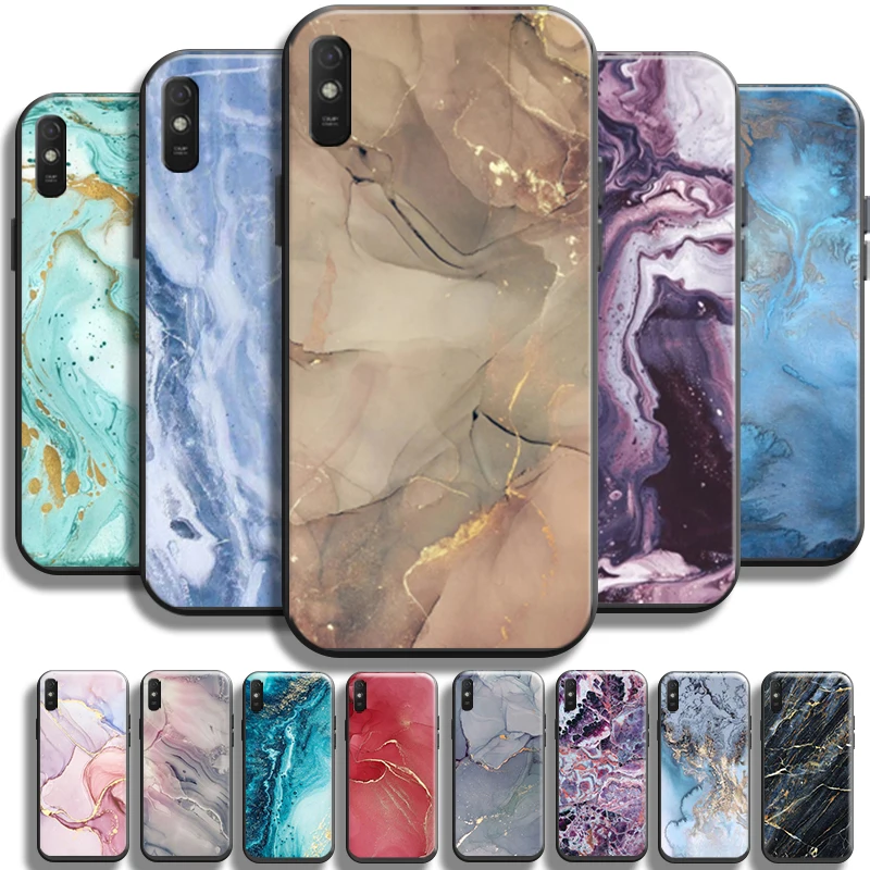 

Watercolor Painting Marble For Xiaomi Redmi 9A 9AT Phone Case Black Carcasa Coque Silicone Cover TPU Soft