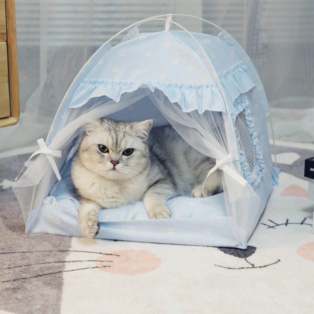 Pet Tent with Double-sided Cushion for Small Dogs Bed Cat Indoor Puppy Cave Dog House Kennel With Removable Mat Nest |