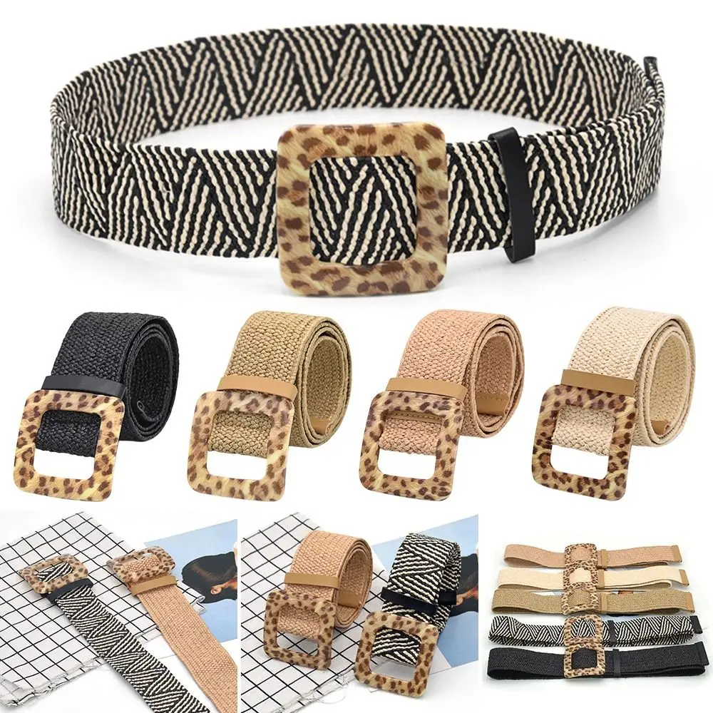 

Female Wild Braided Casual Leopard Buckle Waistband Linen Weave Waist Band Ladies Dress Cummerbands Bohemian Wide Belt