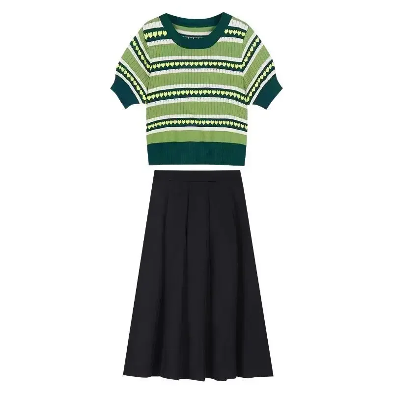 Летняя миниатюрная соленая милая одинаковая полосатая футболка с юбкой комплект