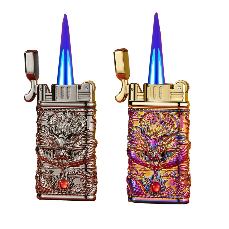 

Exquisite carved dragon pattern lighter Individualized atmospheric Cigar Lighter Metal Blue Flame Pocket Lighters Smoker Gift