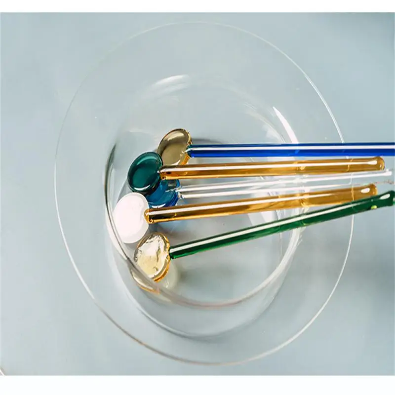 

Glass Spoons Japanese Heat-resistant Juice Milk Tea Stirrer Dessert Cake Long Handle Round Kitchen Ableware Kitchen Accessories
