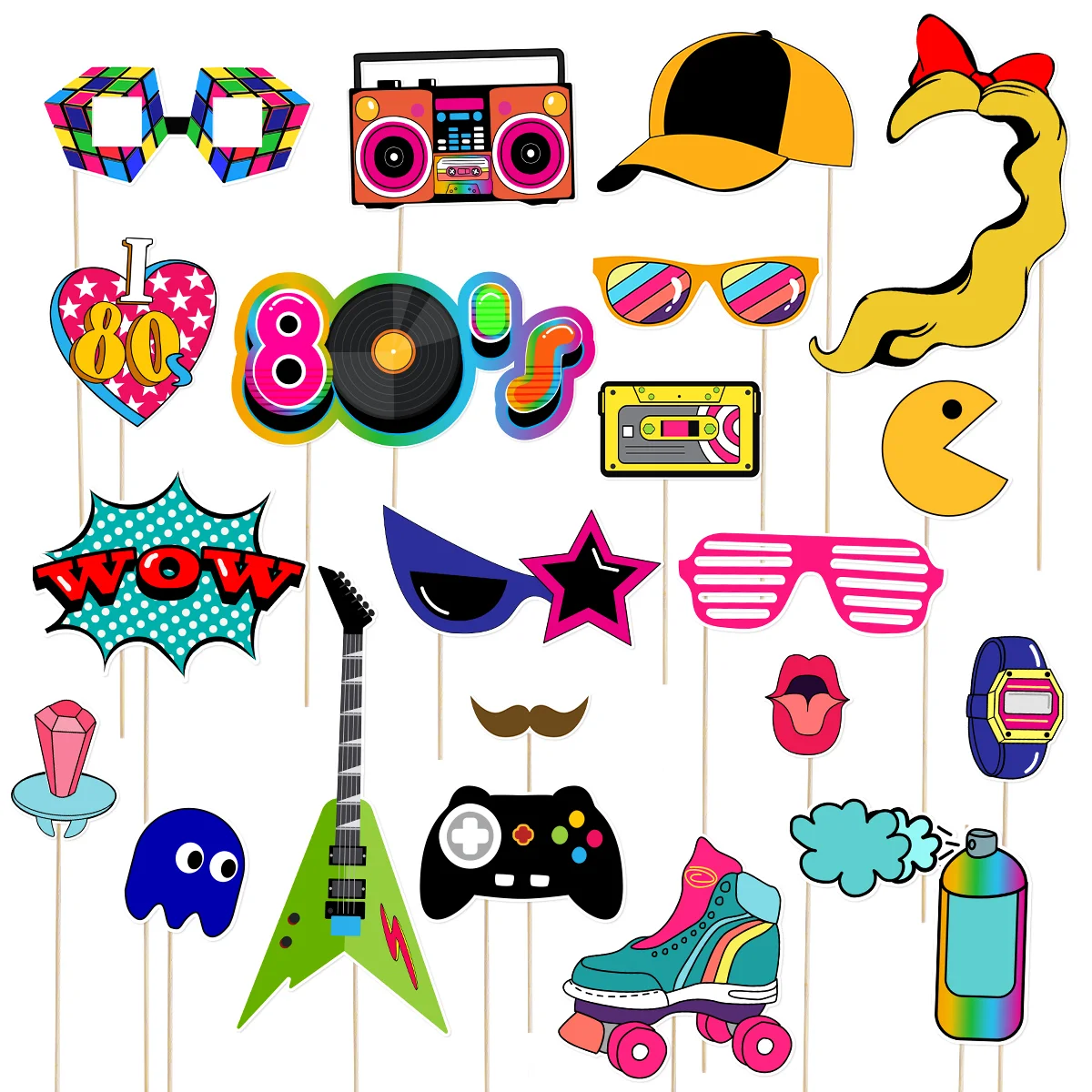 

Party Photo Props Booth Decorations 80S Birthday Theme Accessory 70S 90S Decoration Supplies Favors Glitter 1980S S Adults