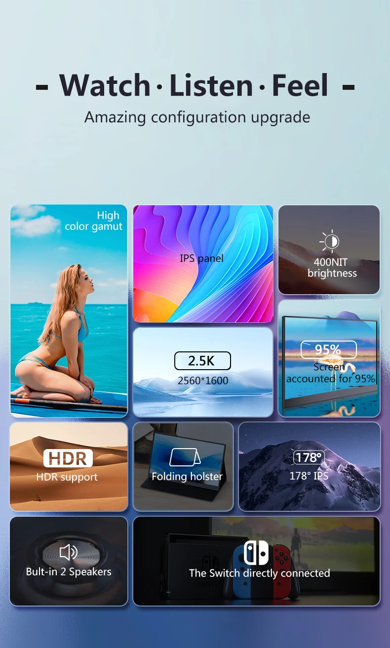 

New 16 Inch 2.5K 144Hz Gaming Portable Monitor LCD USB C Gamer Secondary Screen Swtich PS5 Smartphone Game PC Computer