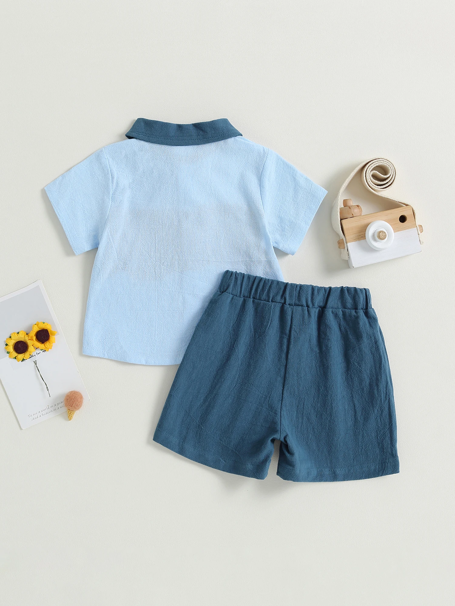 

Комплект из 2-х предметов для маленьких мальчиков, рубашка с коротким рукавом и шорты с эластичным поясом, летний наряд контрастных цветов