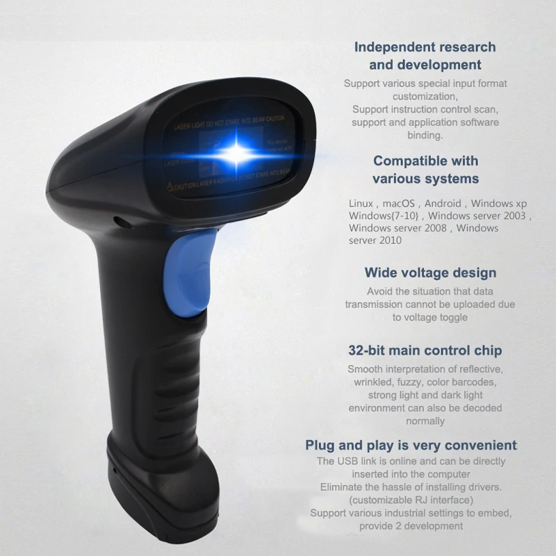 Штрих-код QR-код беспроводной считыватель проводной 1D 2D черный Usb A4 OEM Manos Libres Bluetooth