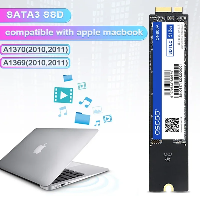 Твердотельный накопитель OSCOO SATA 3 для MacBook Air 2010, 2011 дюйма, A1369, A1370, твердотельный накопитель с поддержкой 6 + 12 контактов, твердотельный накопитель M2 Sata, жесткий диск 256 ГБ, 512 ГБ, 1 ТБ