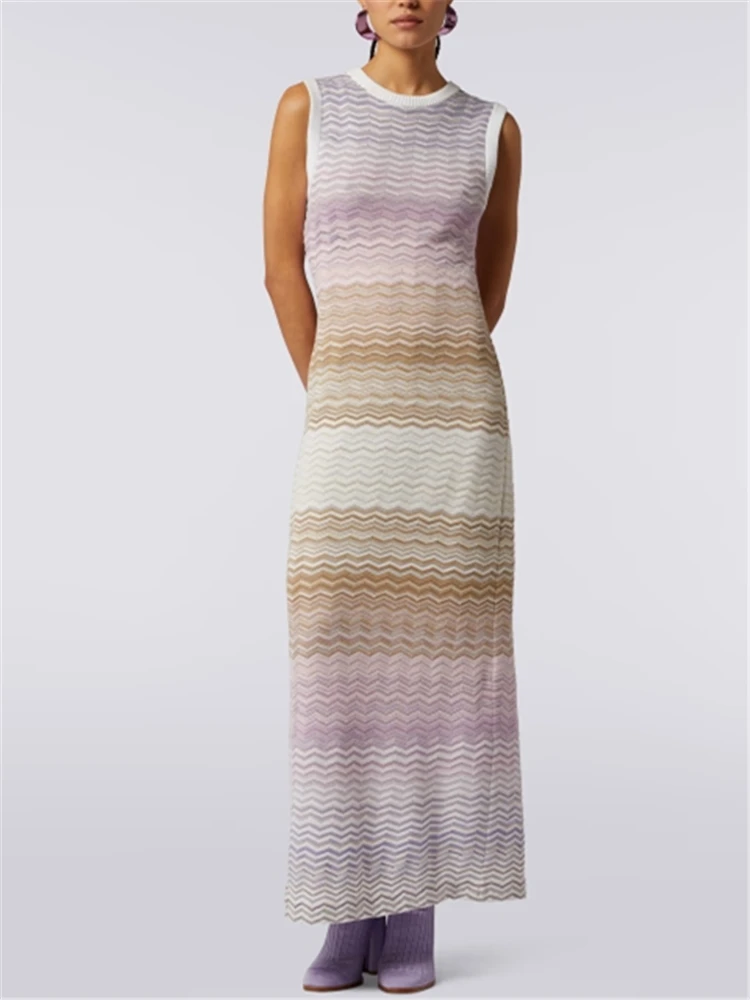 

2023 летние вечерние платья для женщин с круглым вырезом без рукавов красочные полосатые Сексуальные облегающие платья женское модное платье