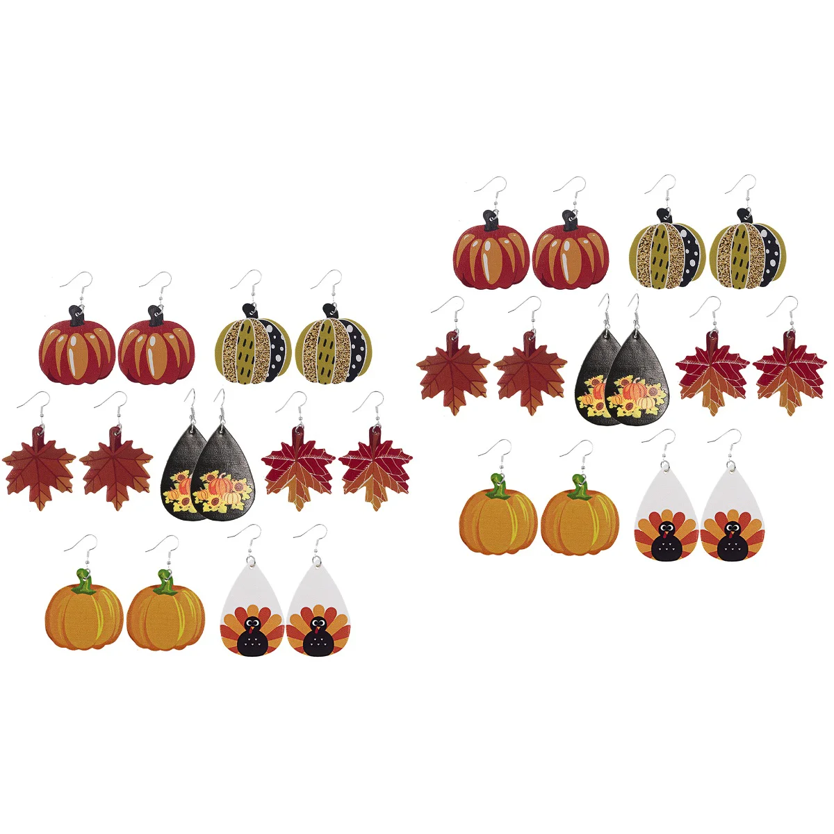 

12 Pairs Thanksgiving Earrings Turkey Pumpkin Maple Leaf Earrings Earrings