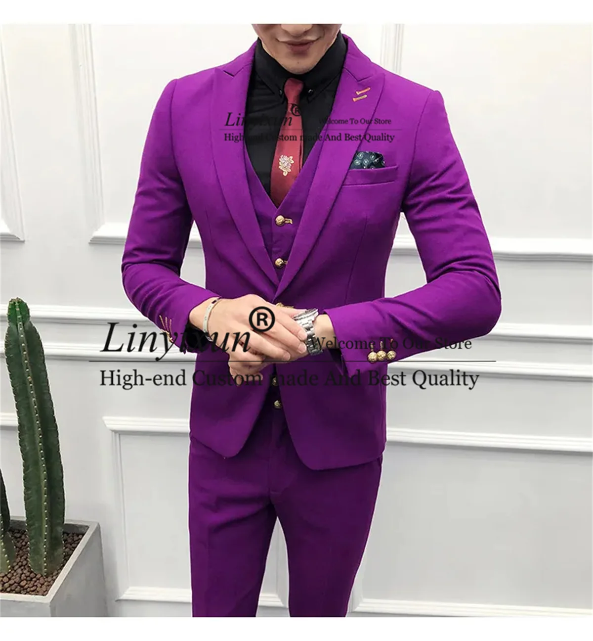 

Модные фиолетовые Свадебные костюмы для мужчин, комплект из 3 предметов: куртка, жилет, брюки, смокинг для жениха, тонкий мужской костюм для жениха