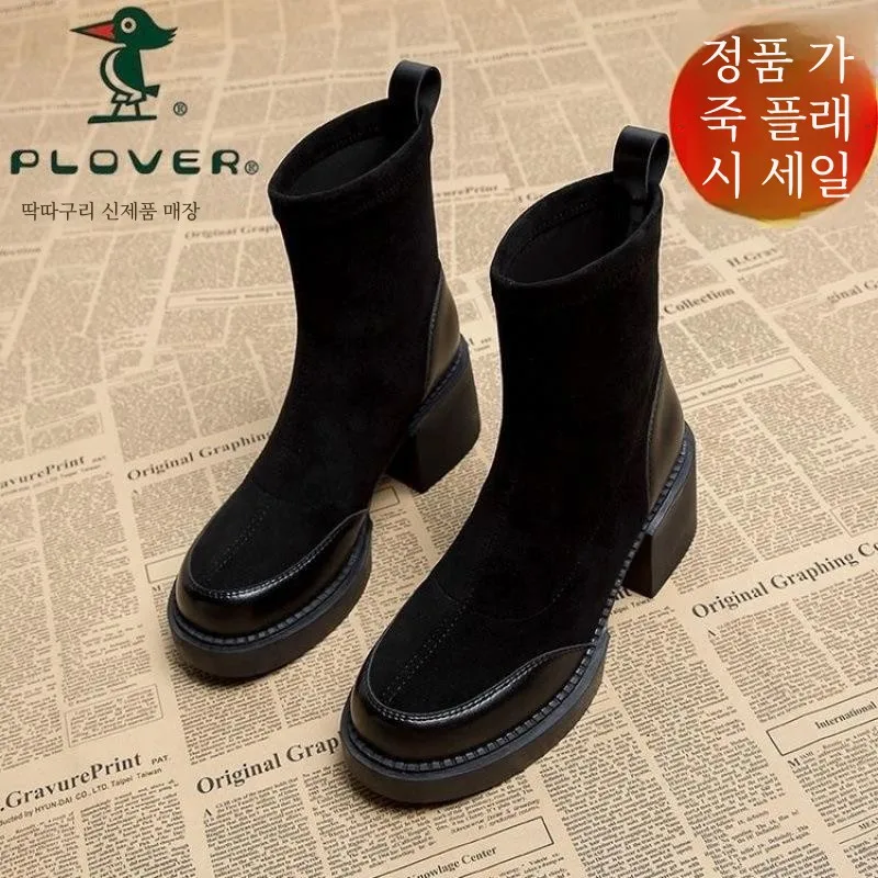 Женские сапоги на высоком каблуке из натуральной кожи. Новые осенне-зимние