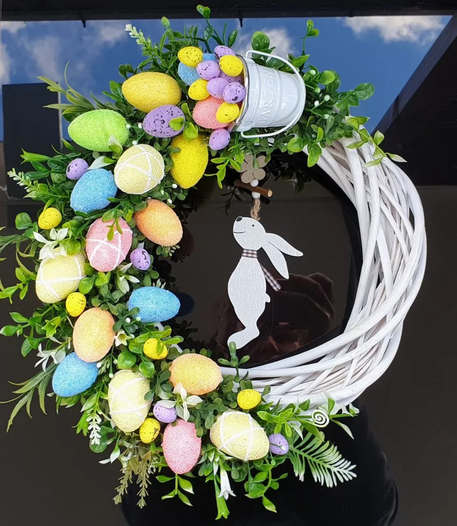

Easter Rabbit Wreath Bunny Easter Garlands Eggs Chick Happy Easter Day Decor For Home Welcome Spring Butterfly Door Hanging Dec