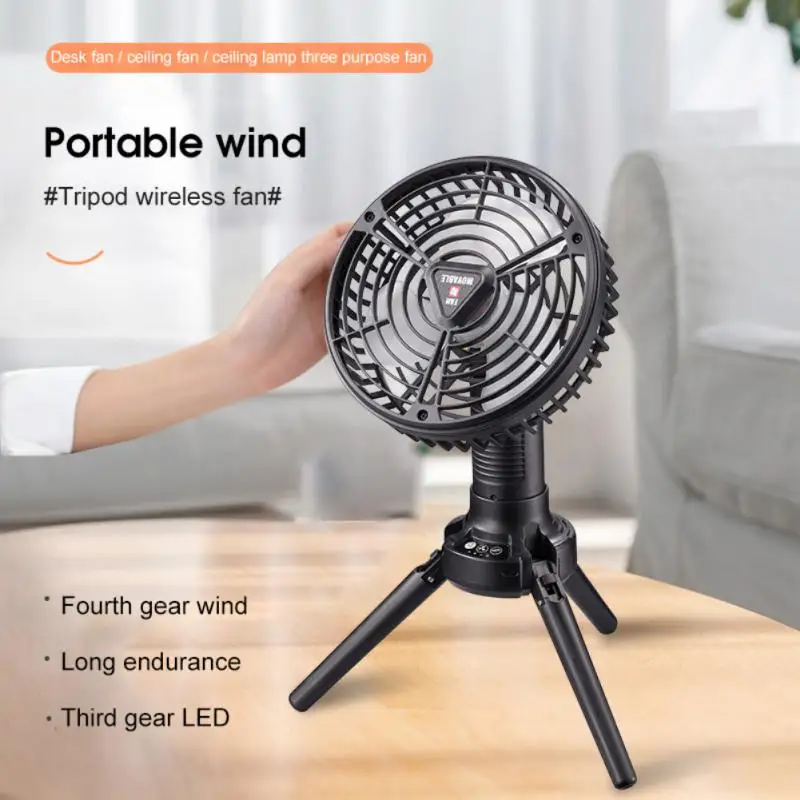 

10400mAh Tripod Fan Outdoor Camping Floor Fan With Lighting Electric Fan Emergency Supplie USB Multifunction Ceiling Desktop Fan