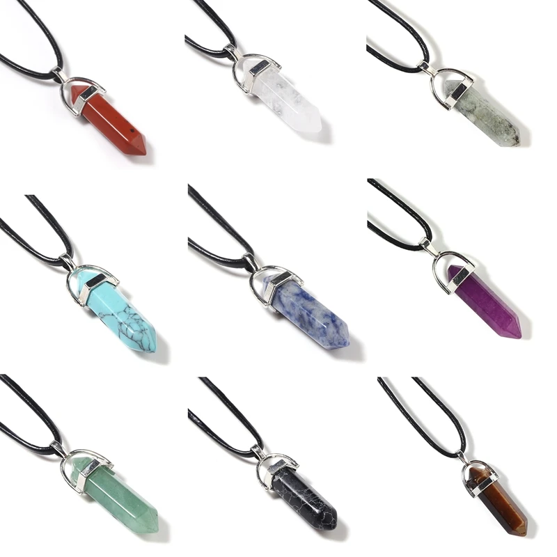 

Bullet Shaped Natural Stone Pendant with Leather Cord Crystal Necklace Necklace for Jewelry Making Handmade Diy Accessories