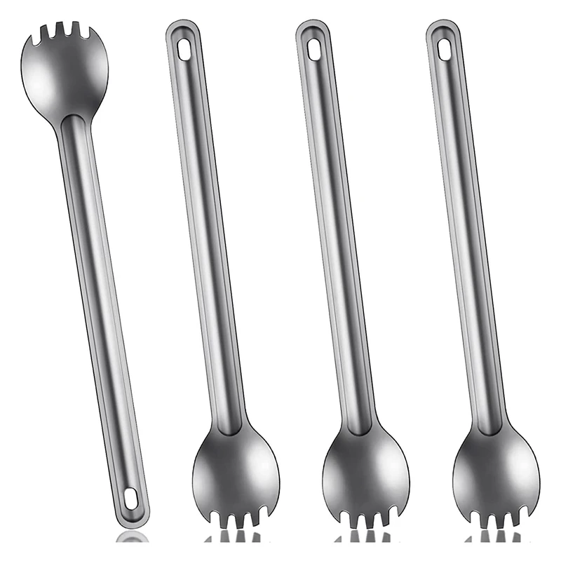 

4PCS Titanium Long Handle Fork And Spoon Ultralight Portabale Fork Spoon For Outdoor Camping Backpacking Hiking Travel