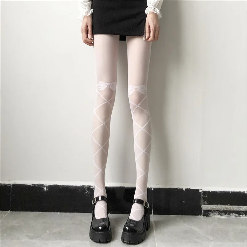 

Black White Lolita Pattern Tights Women Long Stocking Sexy Spring Summer Thin High Waist Pantyhose Collants Medias for Girls