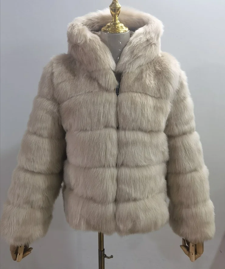 ICCLEK Haining fur autumn and winter new artificial fur fox fur hooded medium long fur coat female