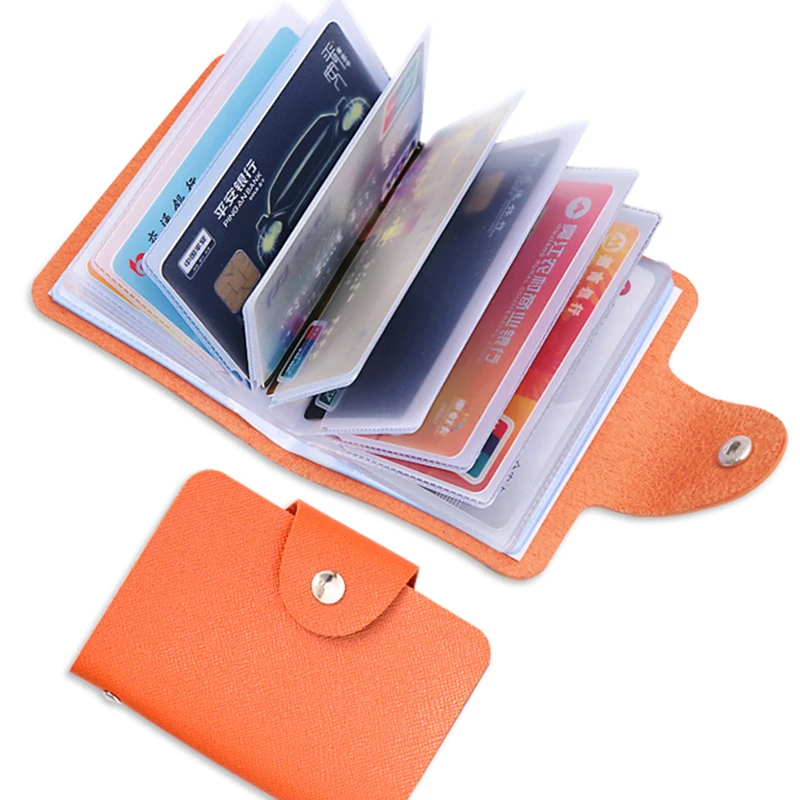 Business Card Holder Anti-theft ID Credit Card Holder Fashion Women's 24 Cards Slim PU Leather Pocket Case Coin Purse Wallet