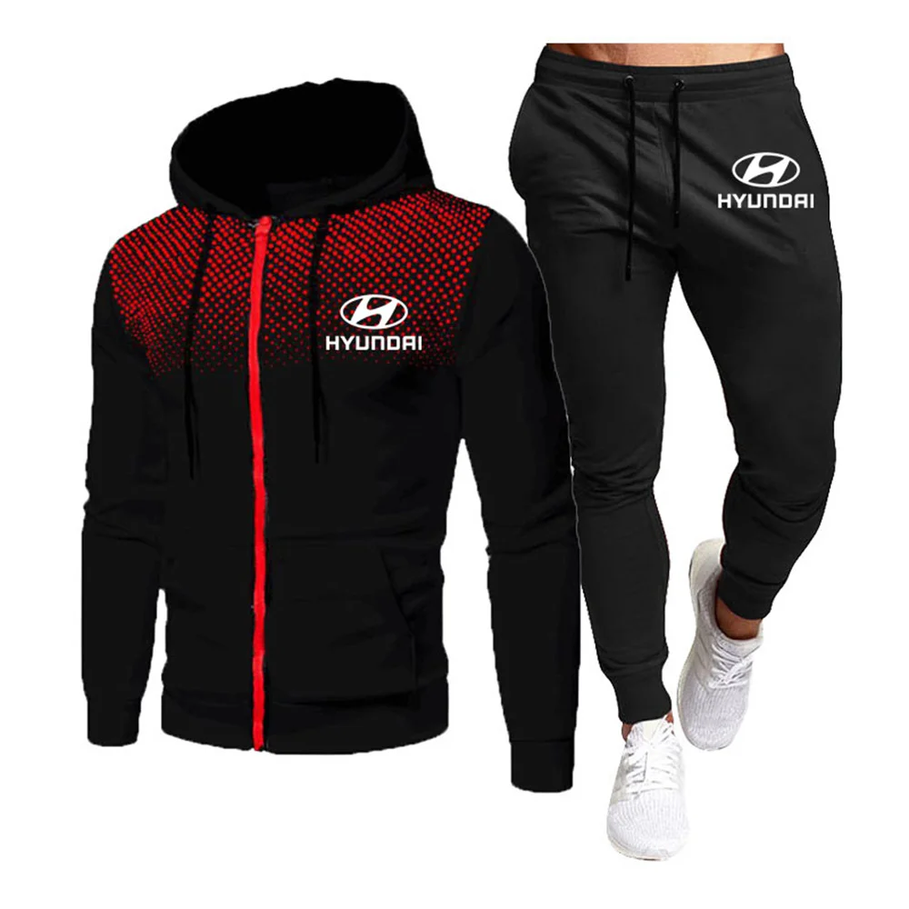 

Hyundai logo print Men's Hooded Jacket + pants set Fashion High quality Men's sweatshirt trend sports 2-piece set Hot sale new