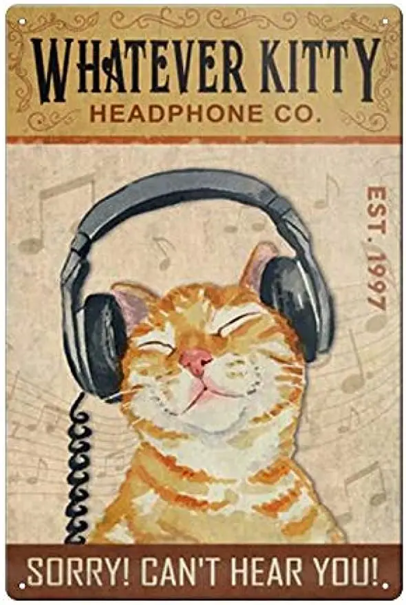 

Fun Music Cat Logo Tin Logo Wall Decoration Art Metal Logo Cat Club Cafe Bar Home Love Music Cat Lovers Best Gift