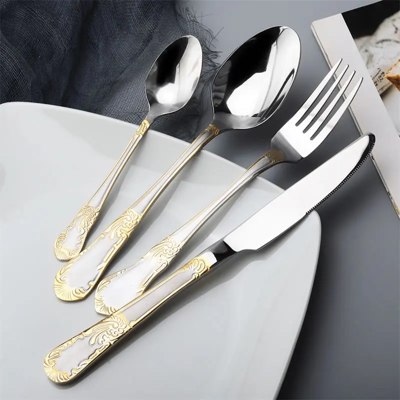 

16 Pcs Gold Stainless Steel Tableware Cutlery Set Spoon Knives Forks Dinnerware Flatware Set Silverware Tableware Set