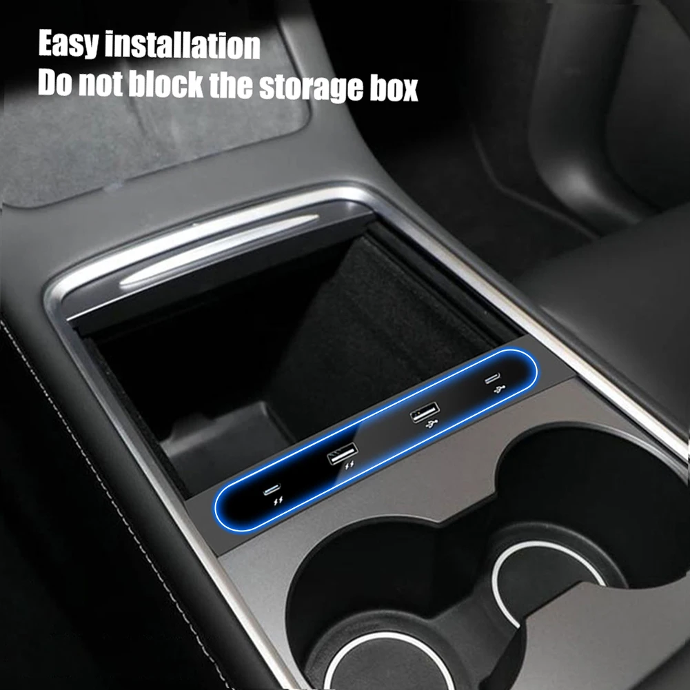 

4 Port Type-C USB Shunt Hub For Tesla Model 3 Model Y 2021 27W Quick Charger Smart Docking Station Fast Charger Car Accessories