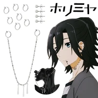 anime miyamura izumi stainless steel earrings lip piercing with long chain ear cosplay accessories unisex punk popular jewelry