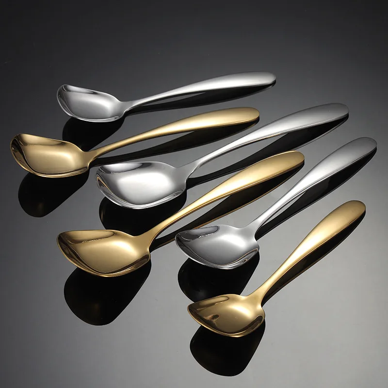 

Stainless Steel Long Hand Square Spoon Creative Thicken Flat Bottom Dessert Scoop Dinnerware Set for Students Kitchen Tableware
