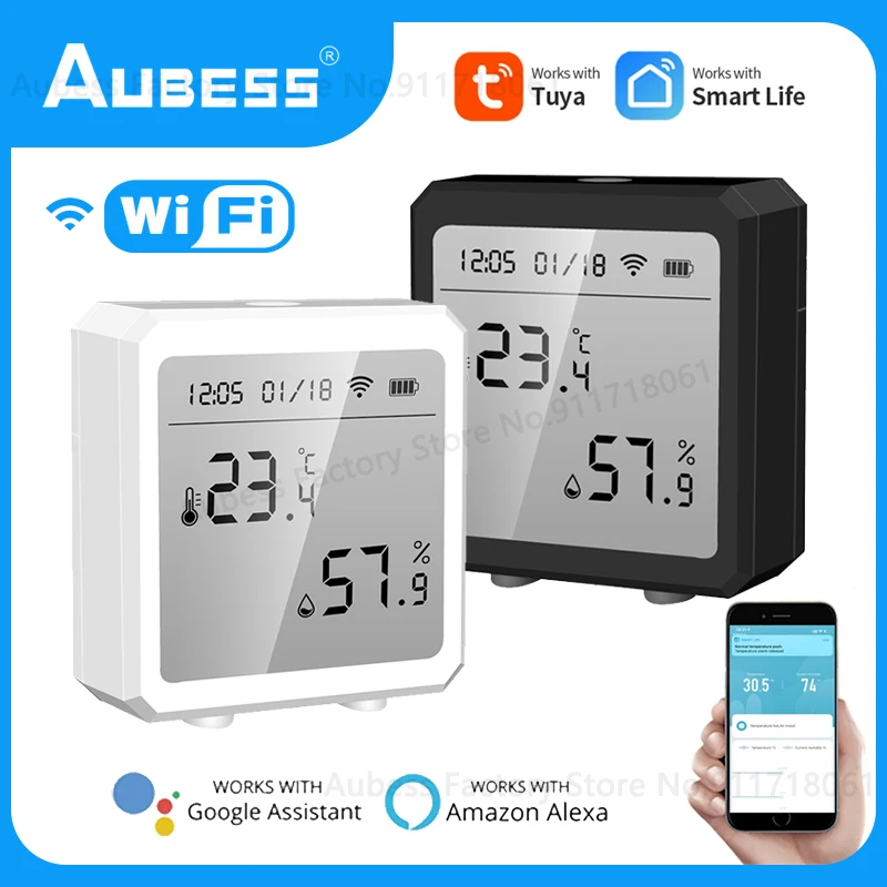

Aubess Tuya WiFi Smart Temperature Humidity Sensor Indoor Hygrometer Thermometer Detector With Display Support Alexa Google Home