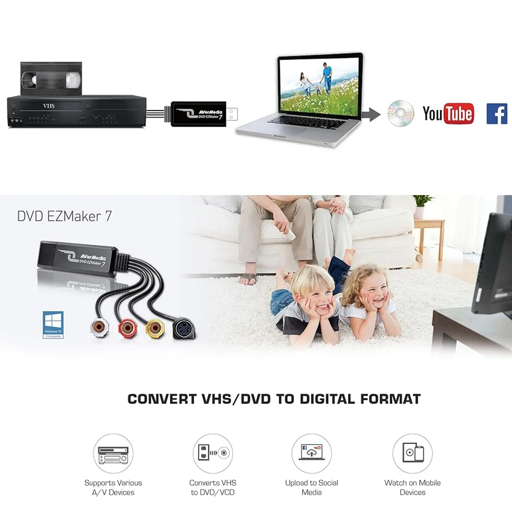 Фото USB-карта видеозахвата EZMake C039 для прямых трансляций и видеоконференций, 32 бит, 720x576 PAL, 720x480 NTSC, для AVermedia, портативная №4