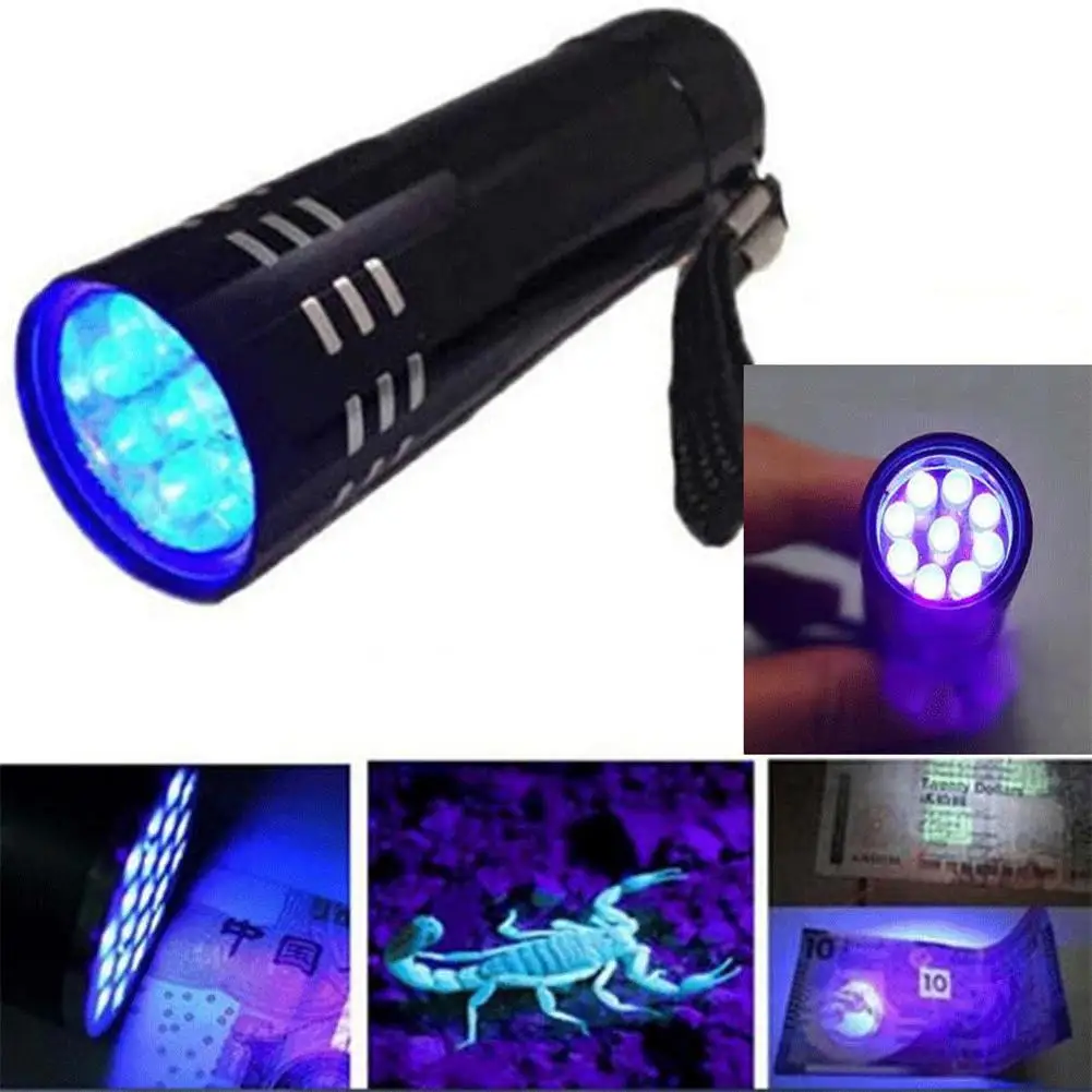 

Светодиодный ультрафиолетовый фонарик, 9 дюймов, многофункциональный флуоресцентный мини фонарик, легкий портативный уличный Водонепроницаемый аварийный фонарь