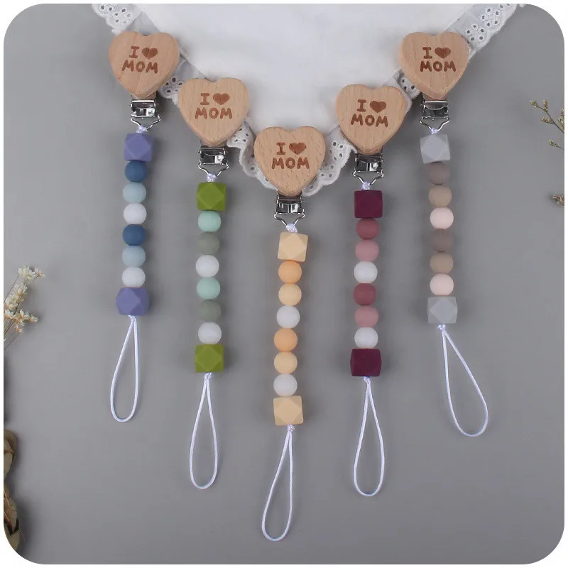 

Safety Wooden Teether Baby Infant Toddler Dummy Pacifier Silicone Soother Nipple Clip Chain Holder Strap Baby Chew Toy for Baby