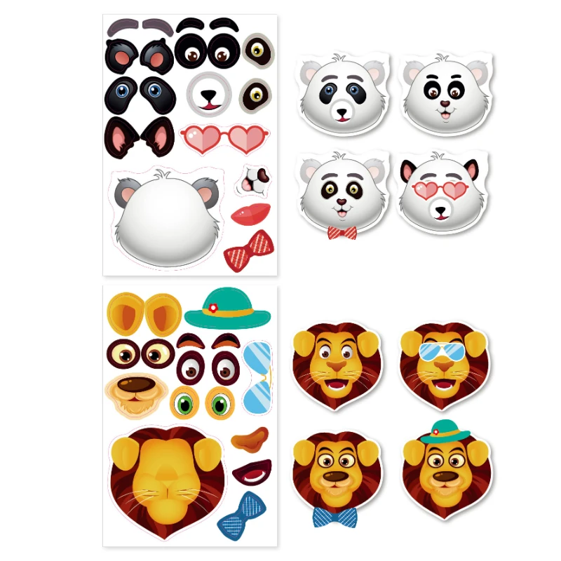 

24Sheets Children DIY Puzzle Sticker Games 12 Animals Face Funny Assemble Jigsaw Stickers Kids Educational Toys Boys Girls Gifts