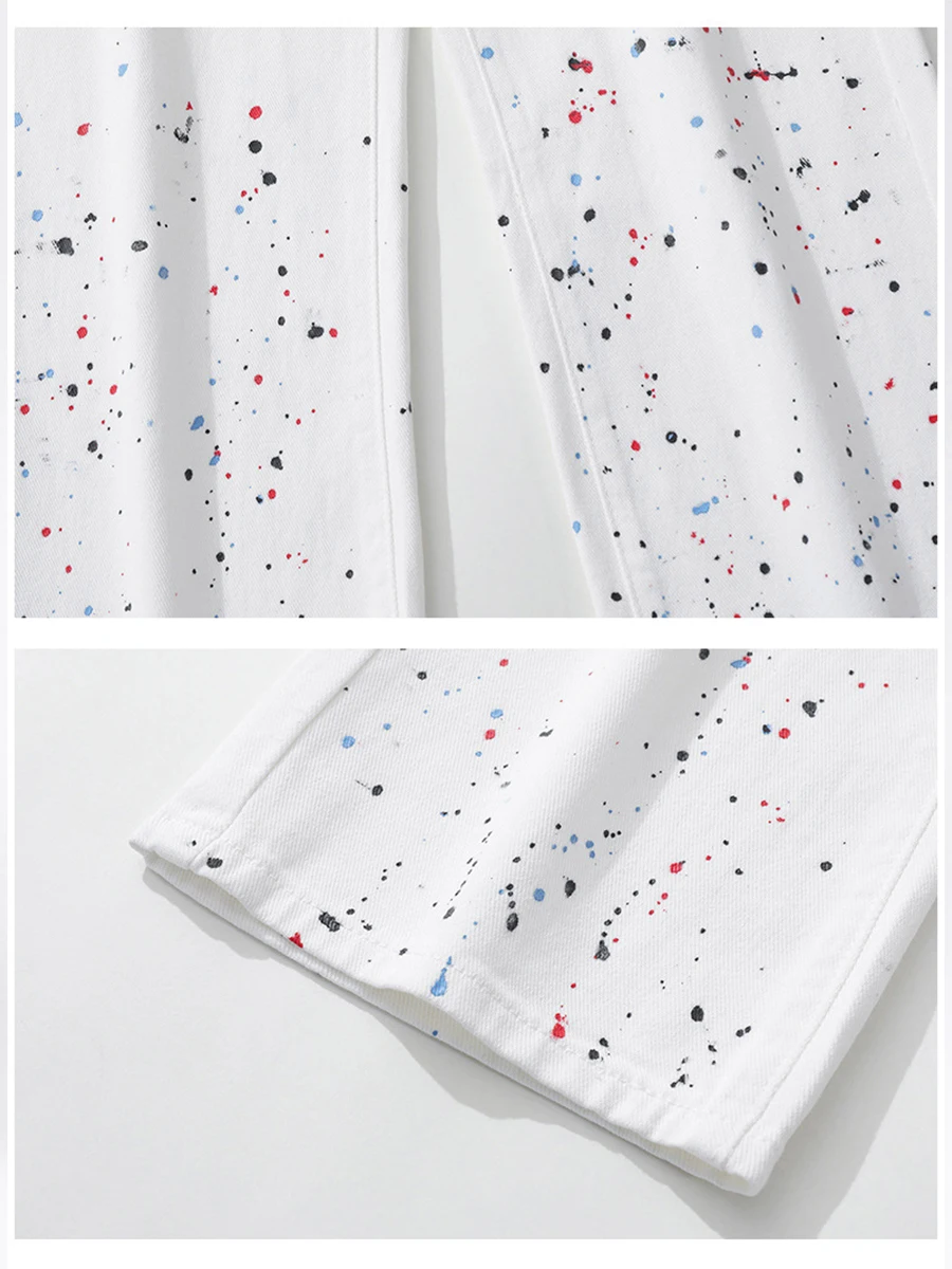Four Seasons Men Jeans Splattered Ink Hip Hop Loose Straight Skateboard Long Pants Streetwear Y2K Men Jeans Ins Hot Men Clothing