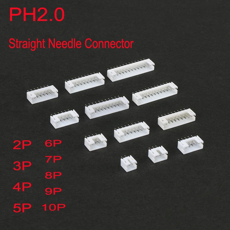 

Прямой игольчатый соединитель PH2.0, 2 мм 2P/3P/4P/5P/6P/7P/8P/9P/10P, контактный разъем PCB, белый провод, 10 шт.