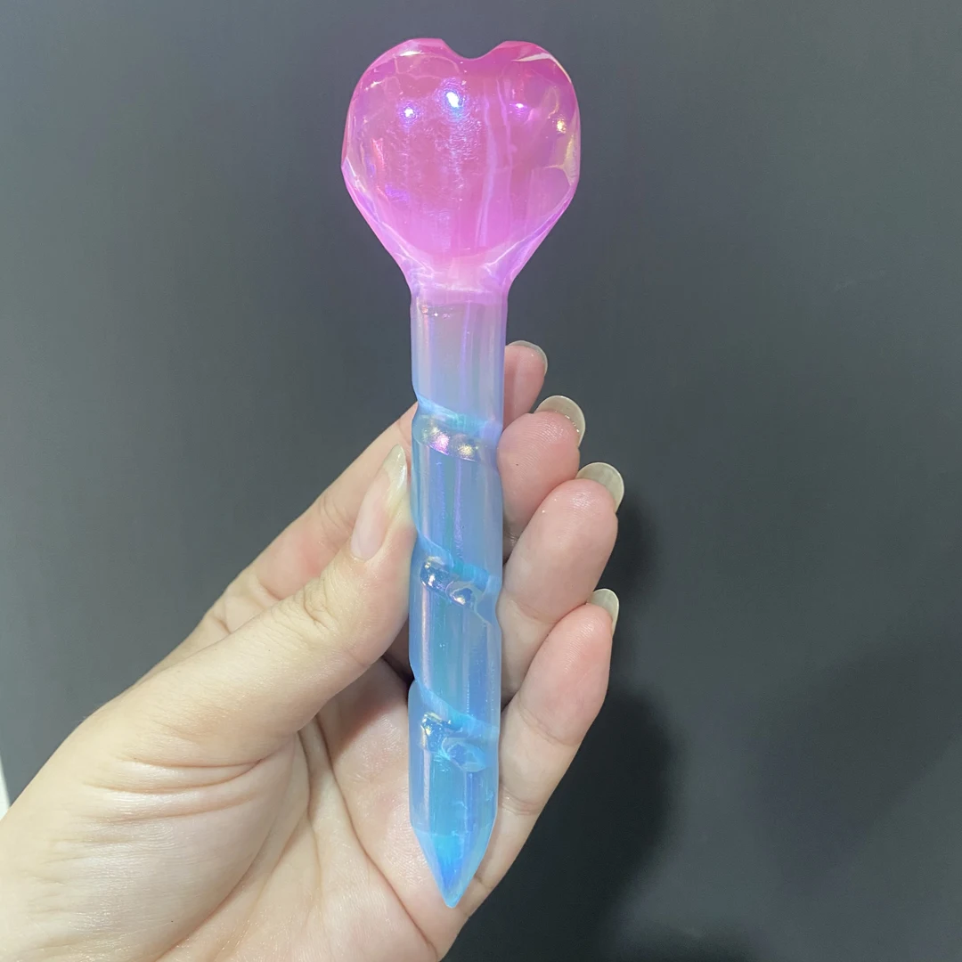 

Natural Selenite Crystal Stone Carving Plating Color Pink Blue Love Heart Sculpture Crafts Magic Wand Healing For Gift