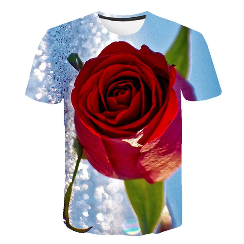 

Men's Red Rose 3D Printed T-Shirt Short Sleeve O-Neck Loose Top Classic Casual Style Plus Size Fashion Sports Fitness Top 6XL
