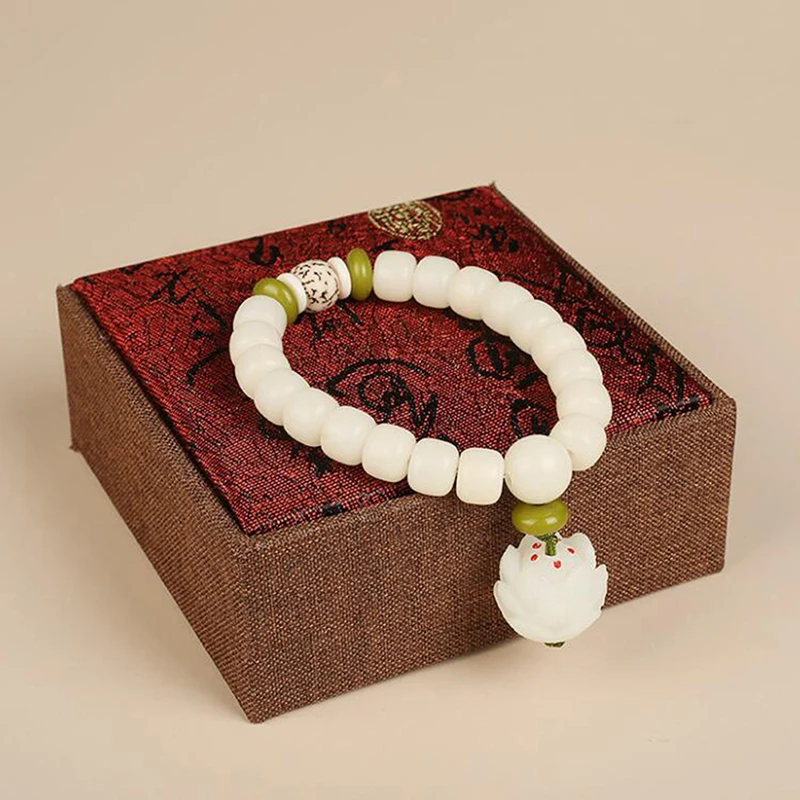 8mm/10mm Original Design Natural White Bodhi Root Beads Bracelet Lotus Bract For Women Meditation Balancing Jewelry Gift 1 PC