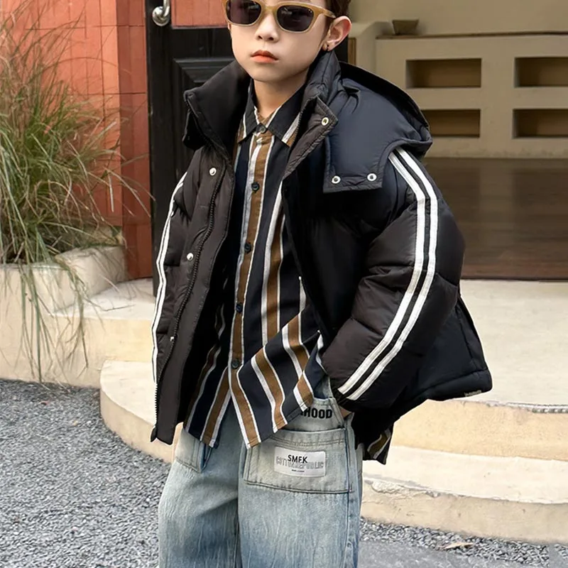 Пуховик детский утепленный с капюшоном средней длины