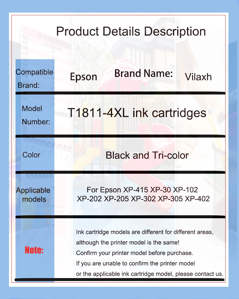 Чернильные картриджи Vilaxh для совместимых EPSON 18XL T1811 T1814 Epson XP-415 XP-30 XP-102 XP-202 XP-205 XP-302